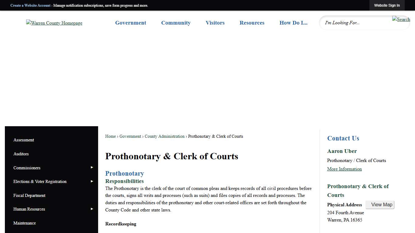 Prothonotary & Clerk of Courts Warren County, PA
